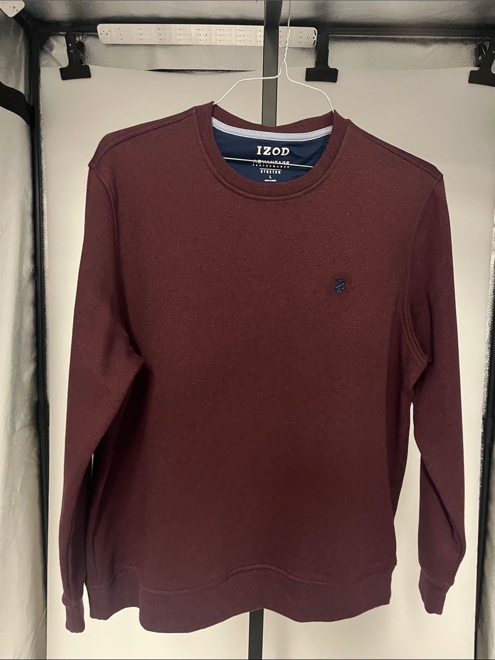 Izod Men's Crewneck Sweater - Maroon with Navy Logo